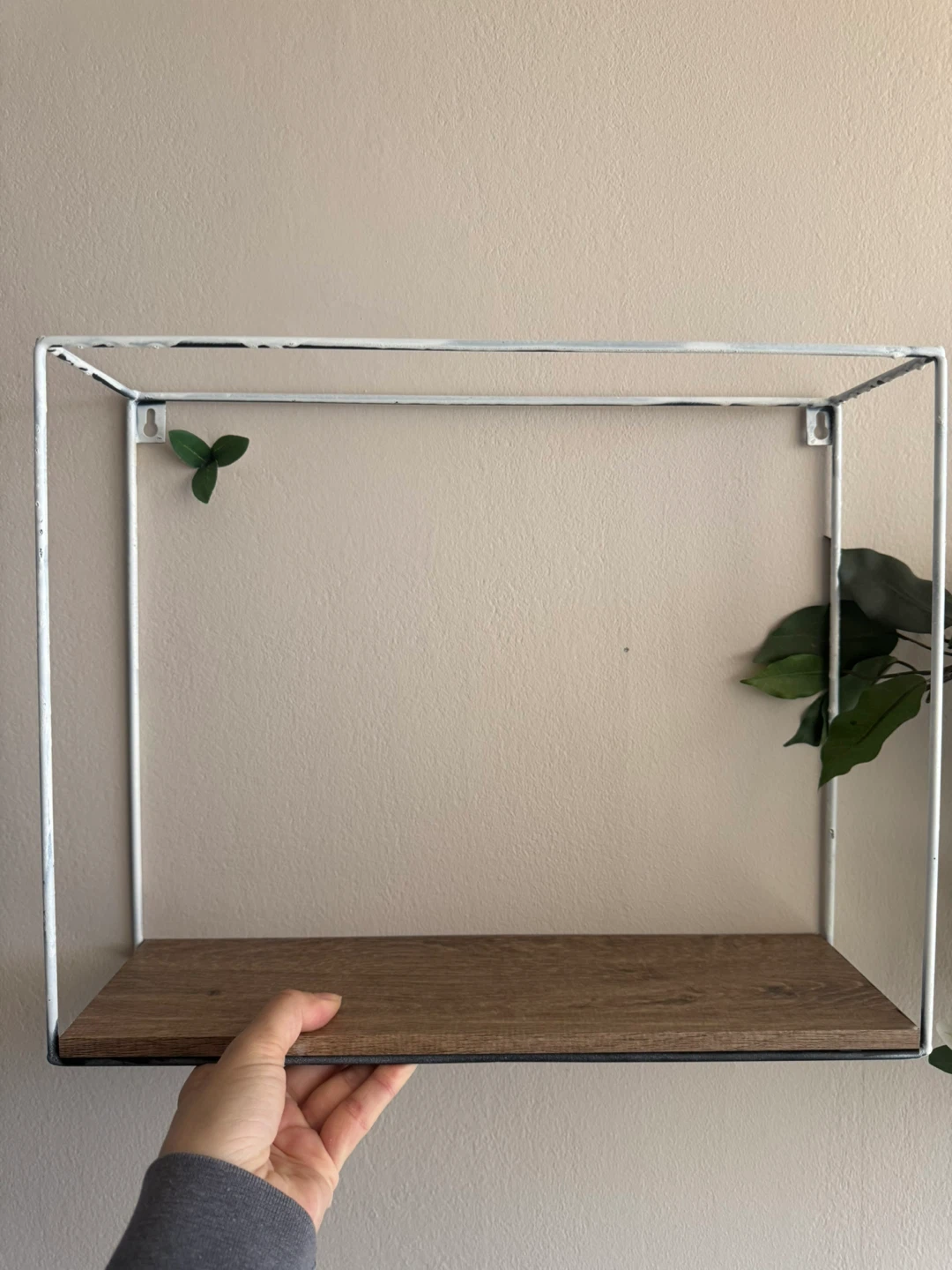 White Metal Floating Shelf with Wood Plank