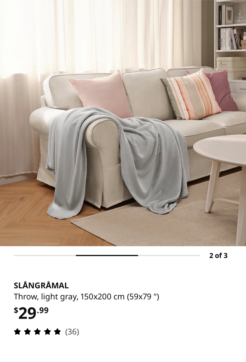 IKEA SLÄNGMÅMAL Throw Blanket - Light Gray - photo 2
