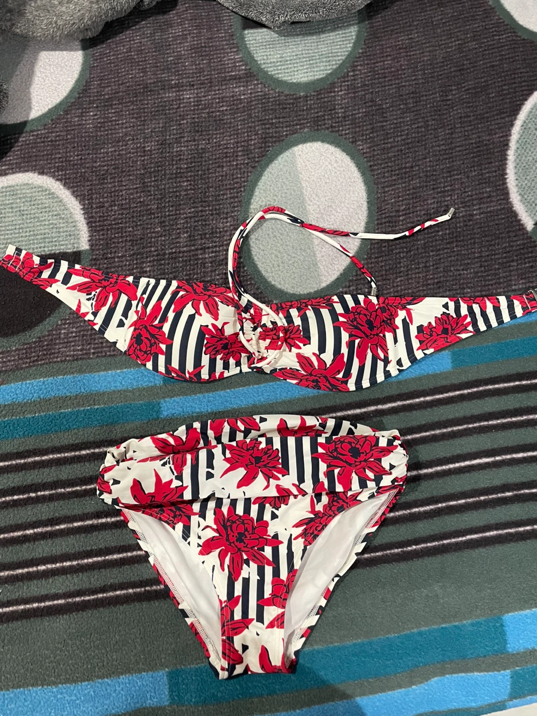 Tommy Hilfiger Bikini Set - Red, White, and Blue Floral Stripe
