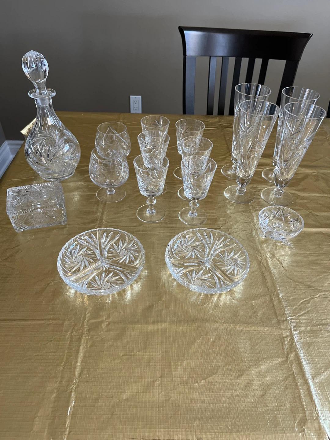 Pinwheel Crystal Glassware Set with Decanter and Serving Dishes