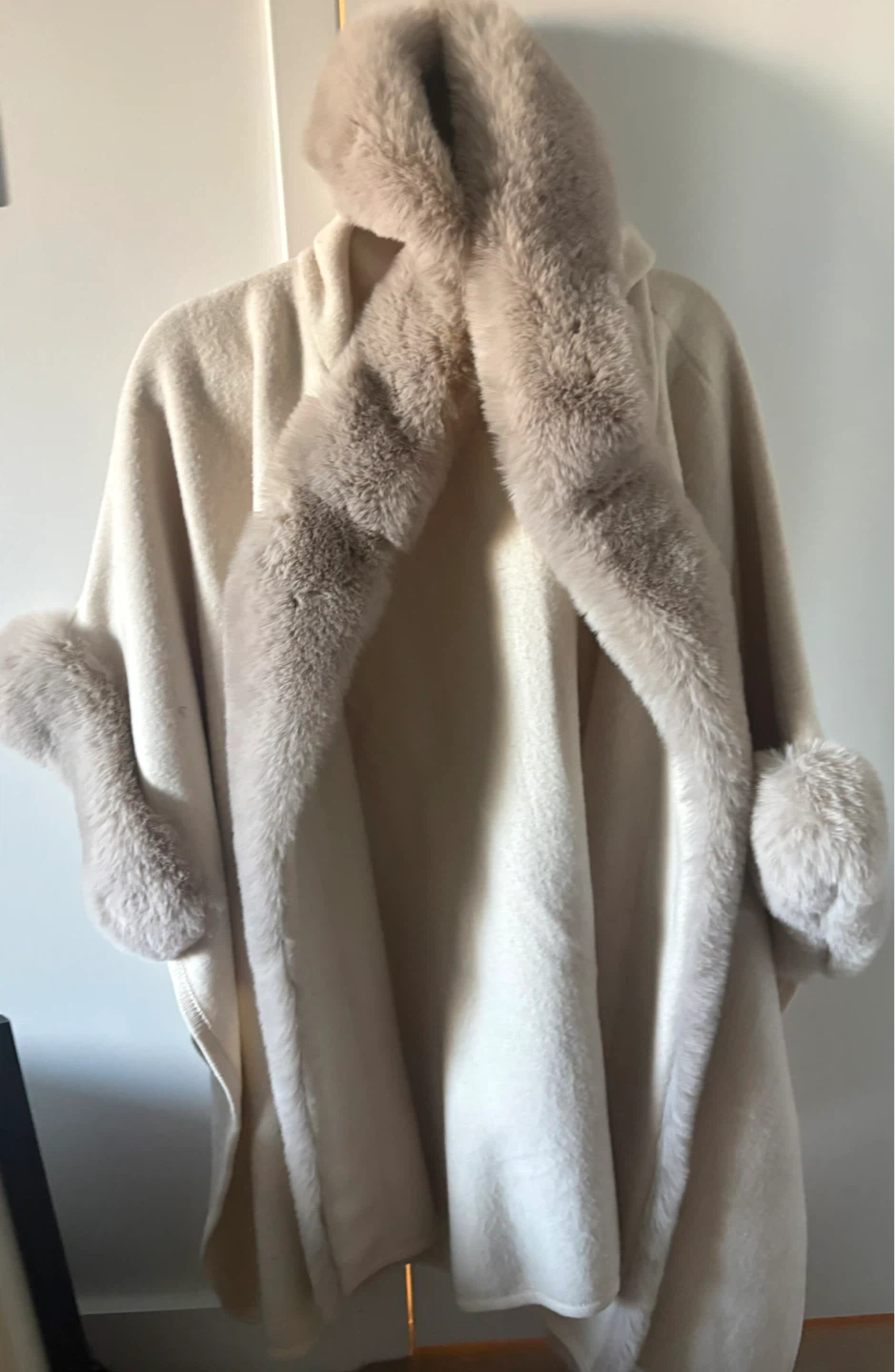 Cream Faux Fur Trimmed Poncho