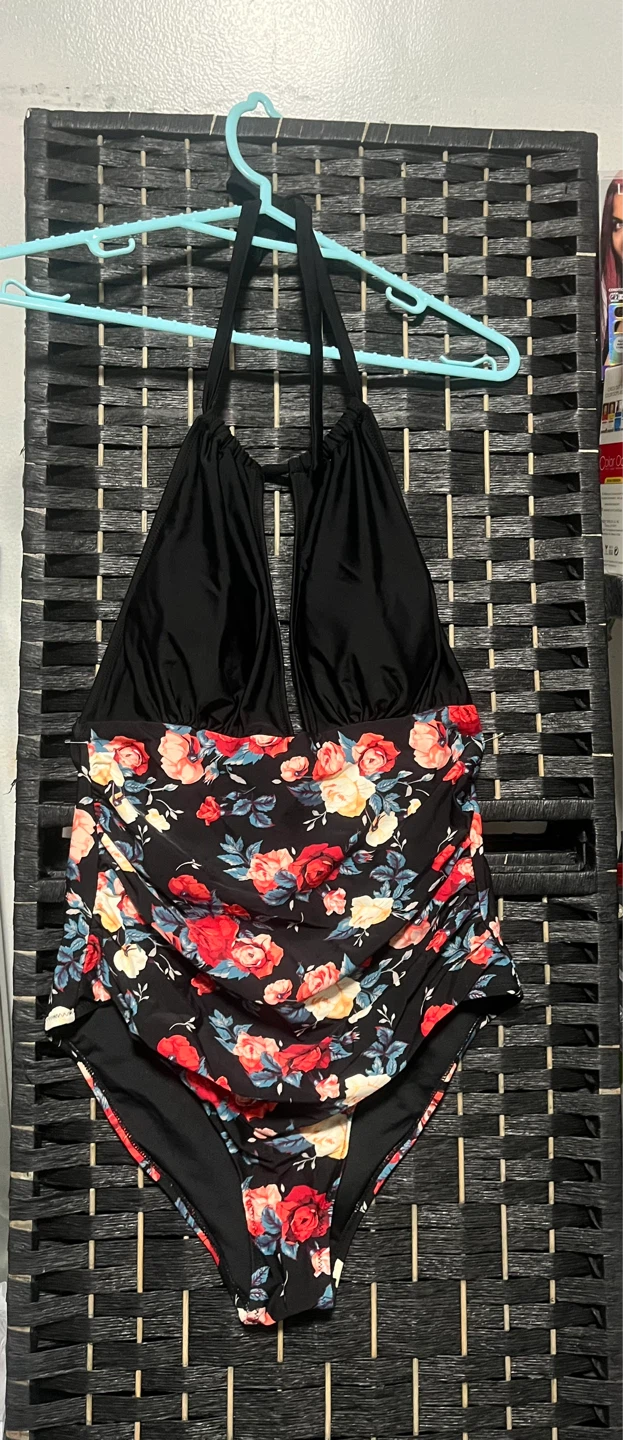 Women's Black Floral One-Piece Swimsuit