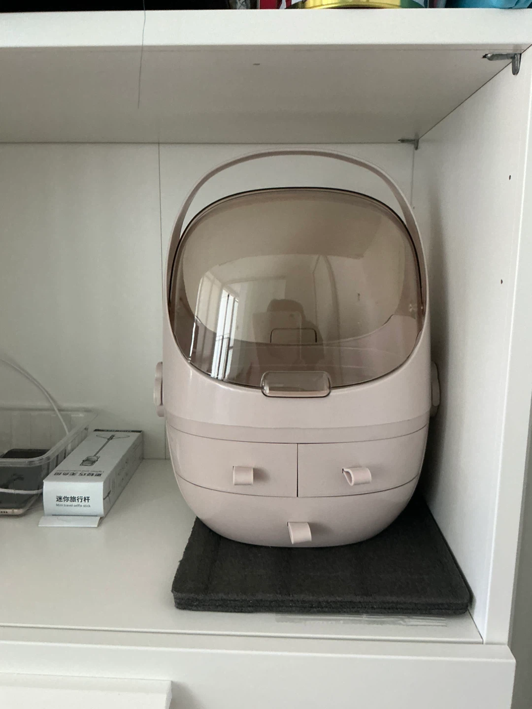 Pink Makeup Organizer with Drawers and Handle