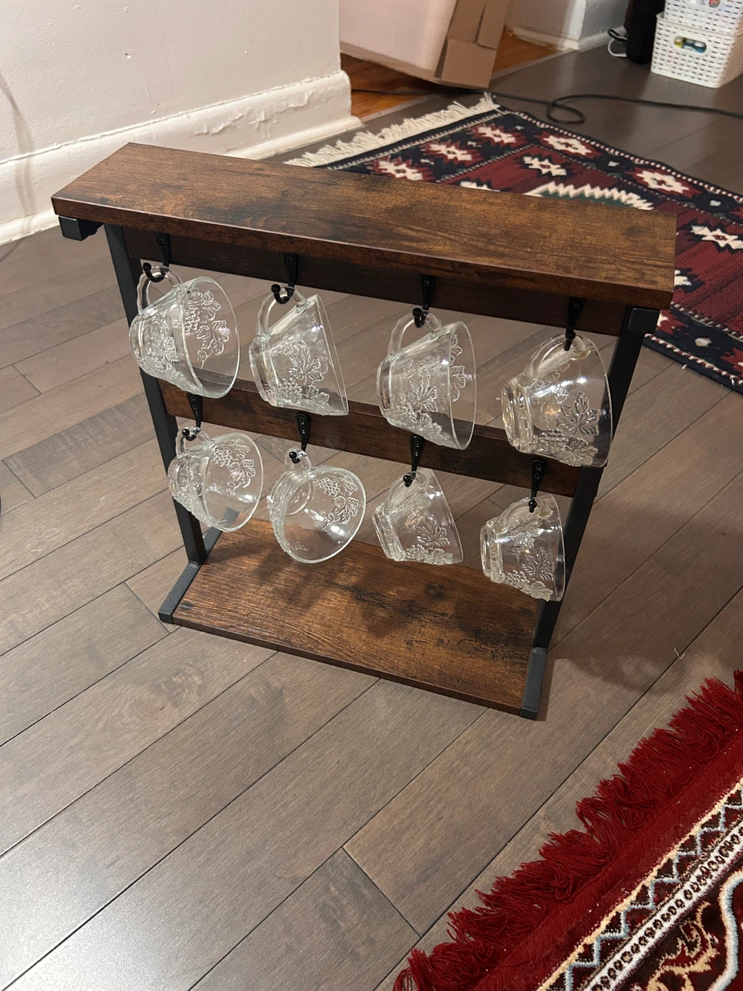 Rustic Wood and Metal 8-Cup Mug Holder