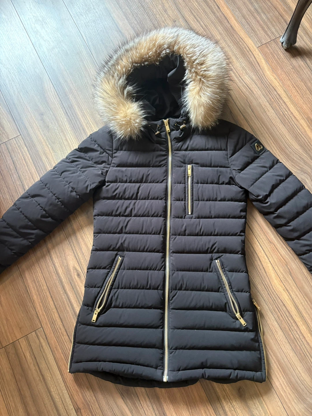 Women’s Moose Knuckles Black Puffer Jacket with Fur Hood