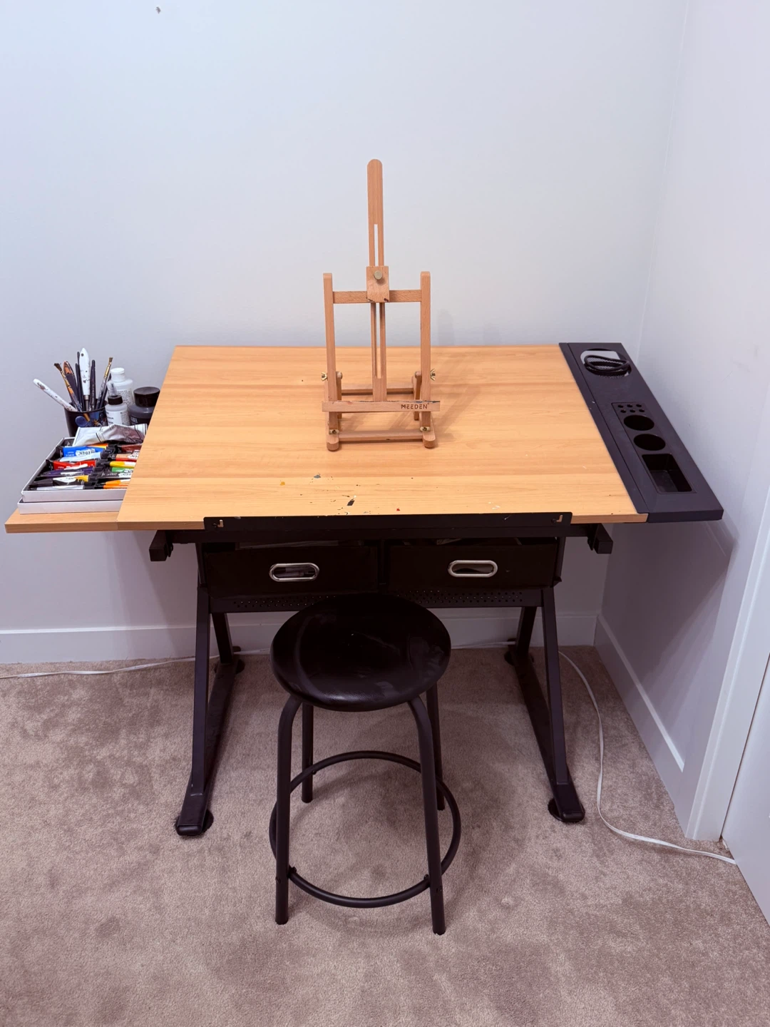 Drafting Table with Stool and Art Supplies