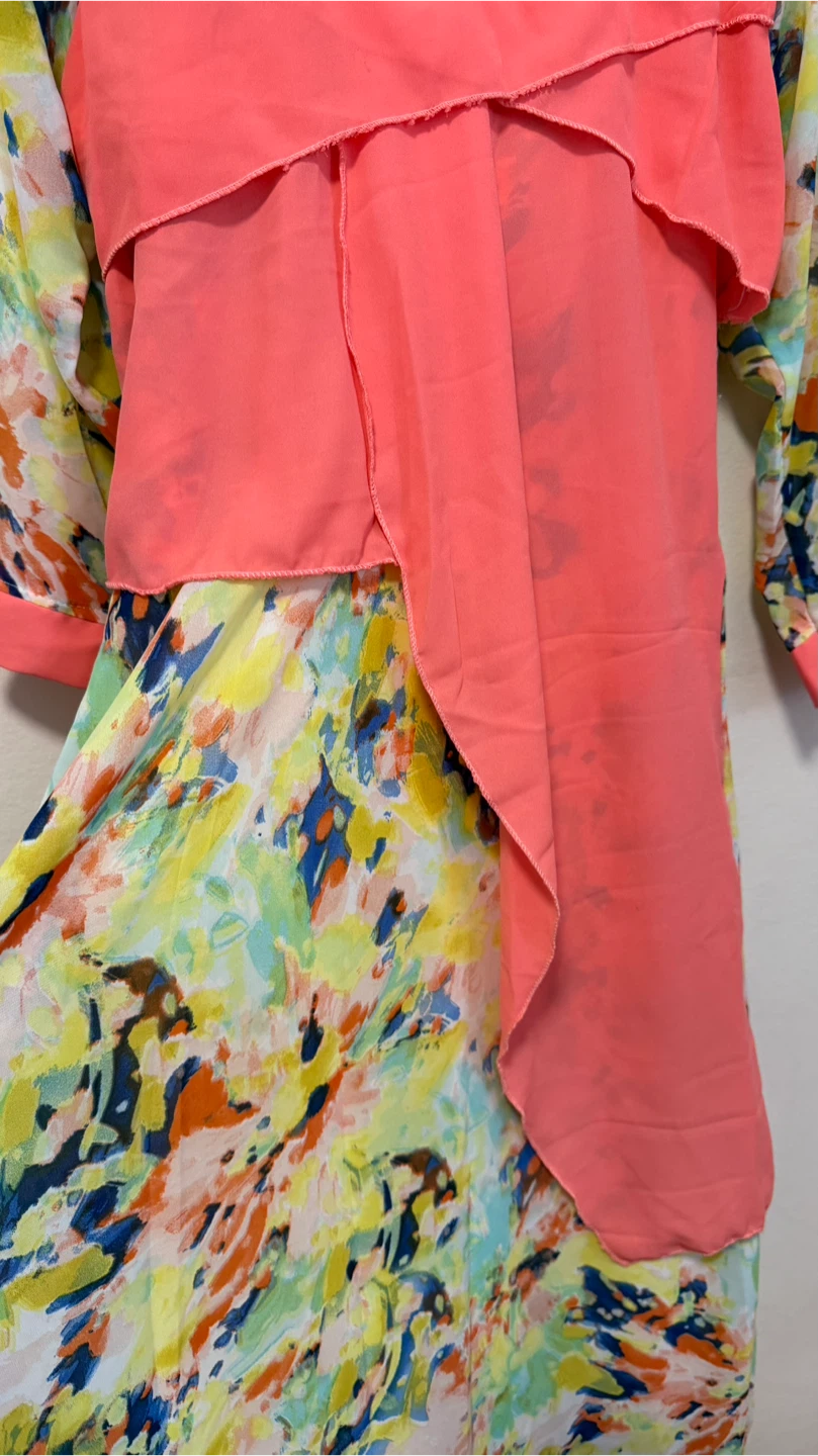 Women's Multi-coloured Print Dress with Coral Overlay - photo 2