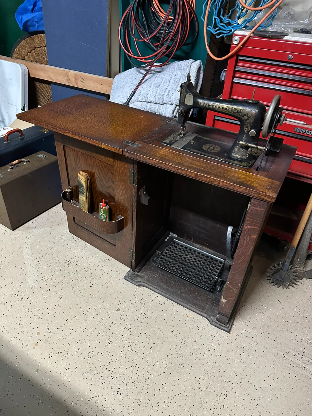 Antique Franklin Sewing Machine with Cabinet