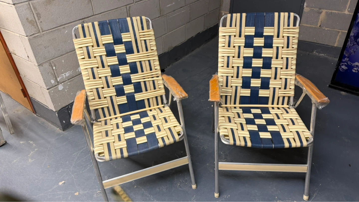 Vintage Woven Webbing Lawn Chairs - Set of 2 - photo 2