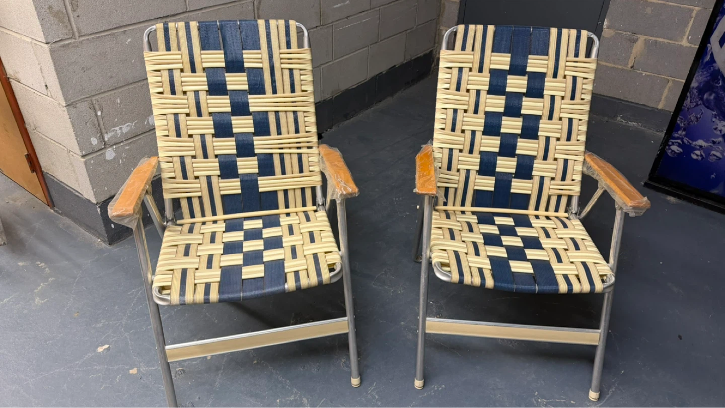 Vintage Woven Webbing Lawn Chairs - Set of 2 - photo 4