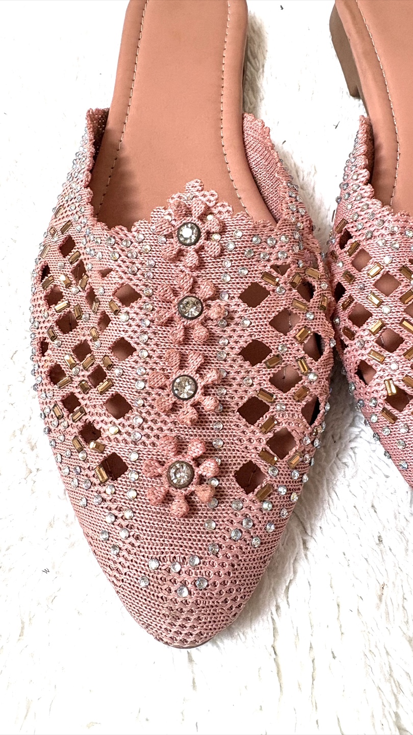 Women's Pink Embellished Mules  Size 8