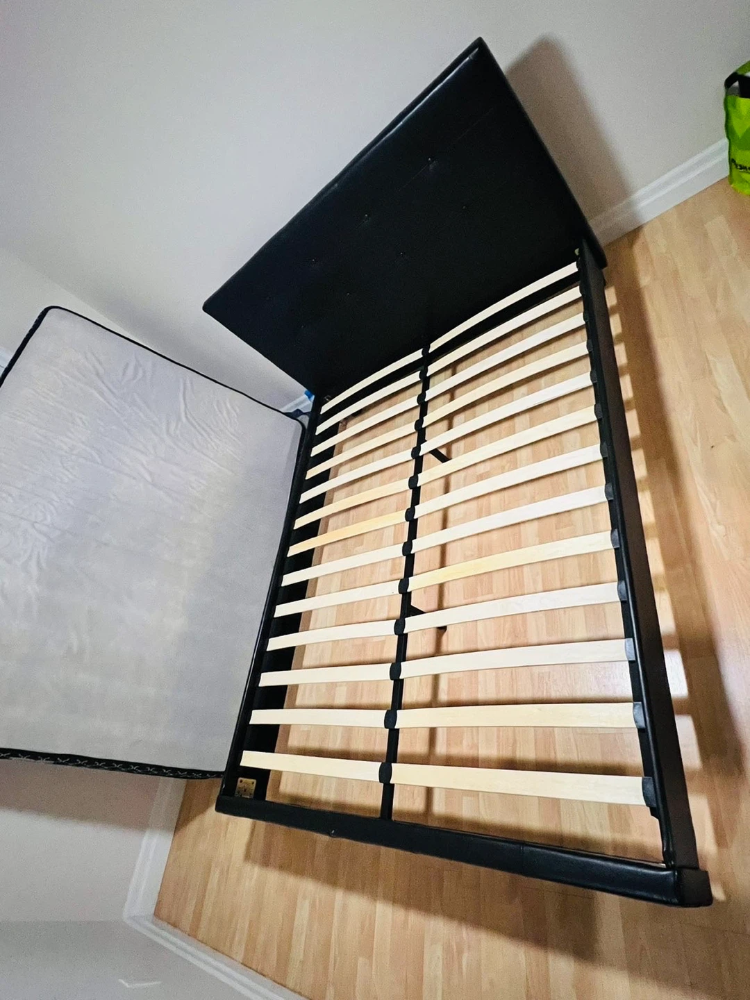 Black Faux Leather Bed Frame with Slats