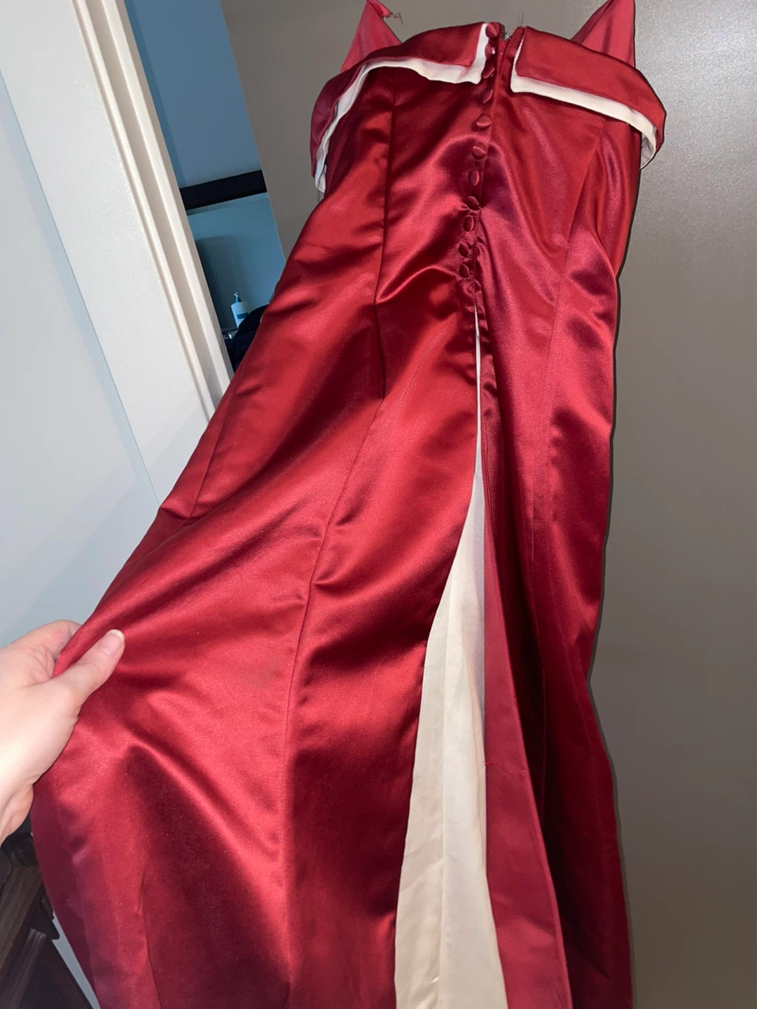 Red Satin Gown with White Trim - photo 2