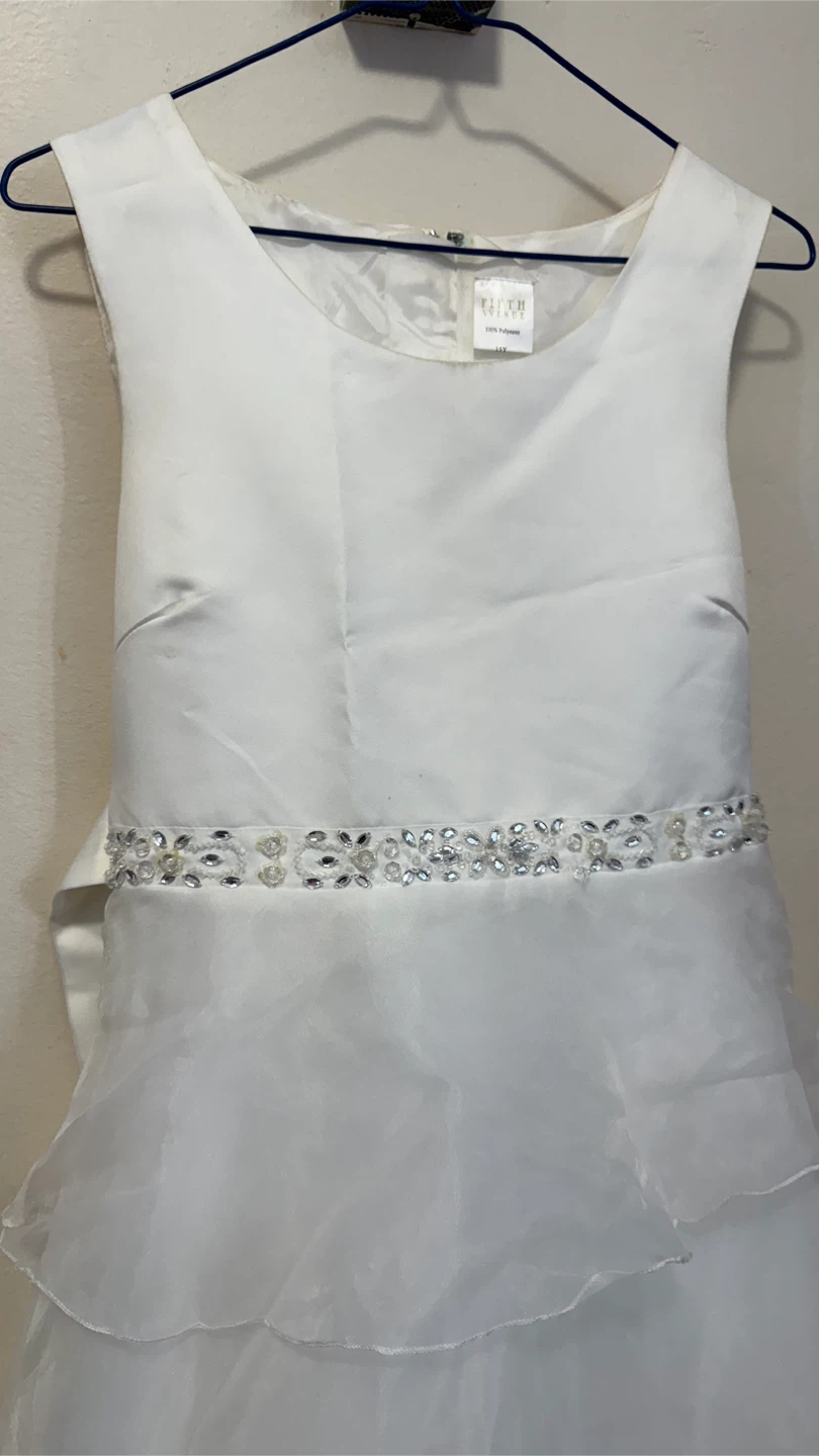 Fifth Avenue White Beaded Waist Dress - Size 12Y