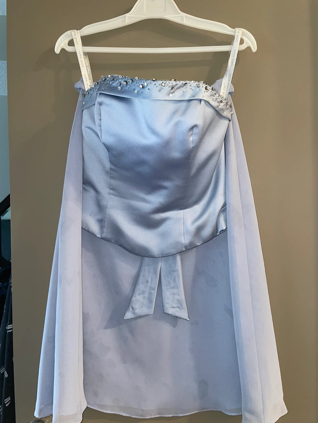 Light Blue Beaded Strapless Dress with Overlay