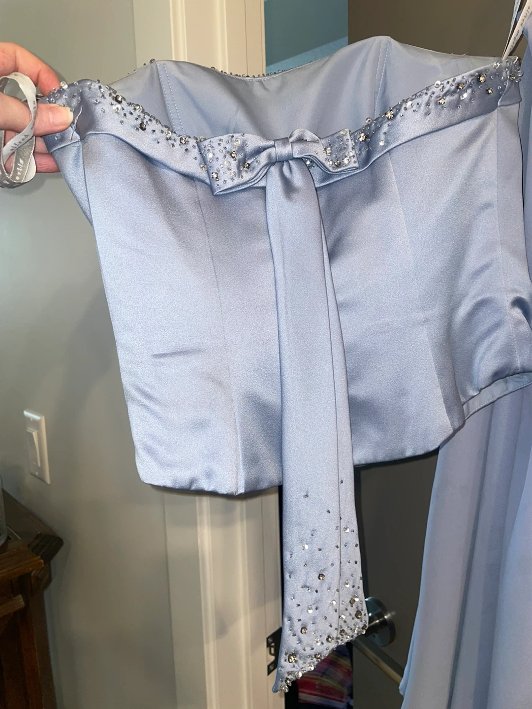 Light Blue Beaded Strapless Dress with Overlay - photo 2