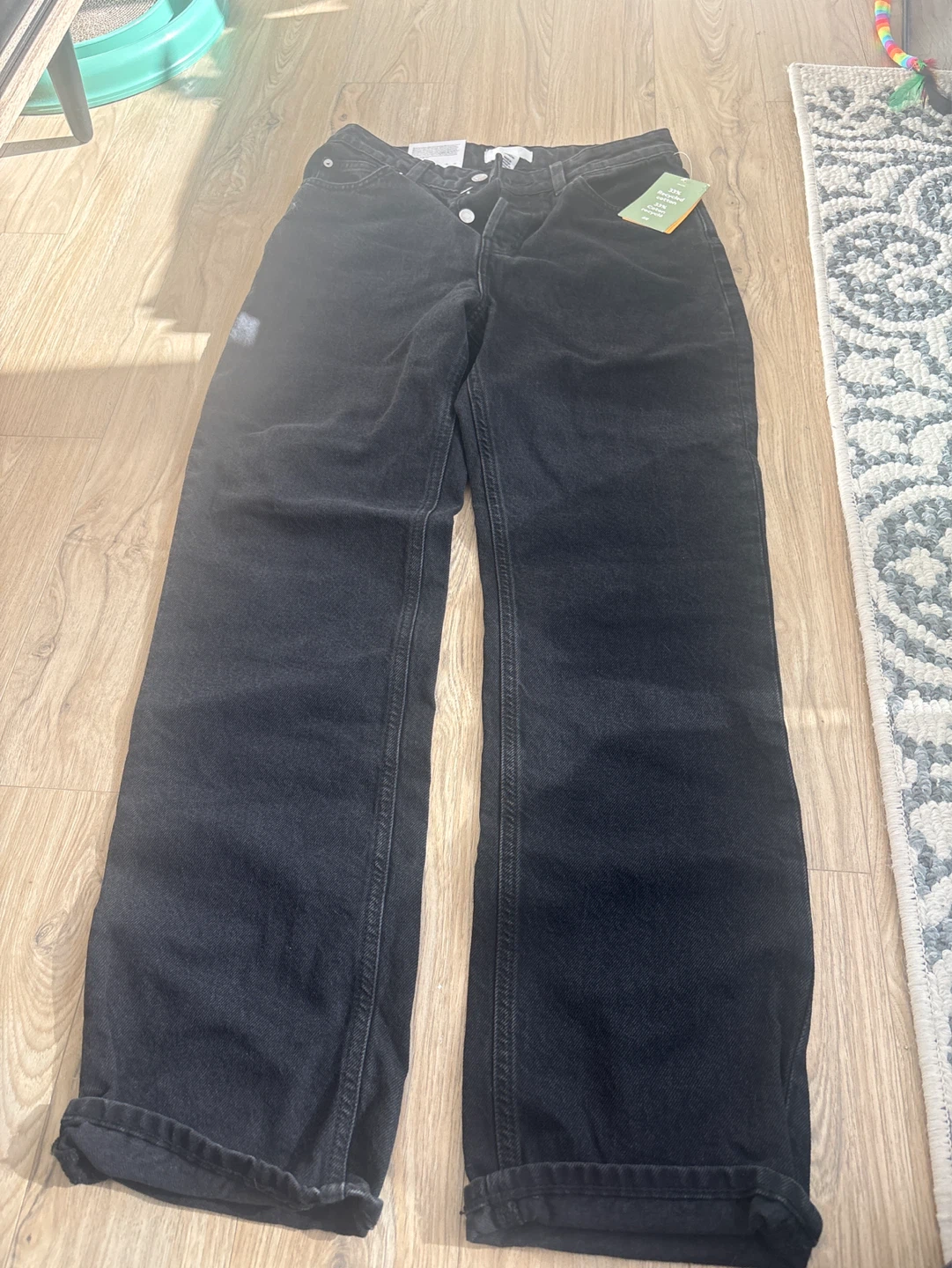 H&M Women's Black High Waist Wide Leg Jeans - Size 38 EUR