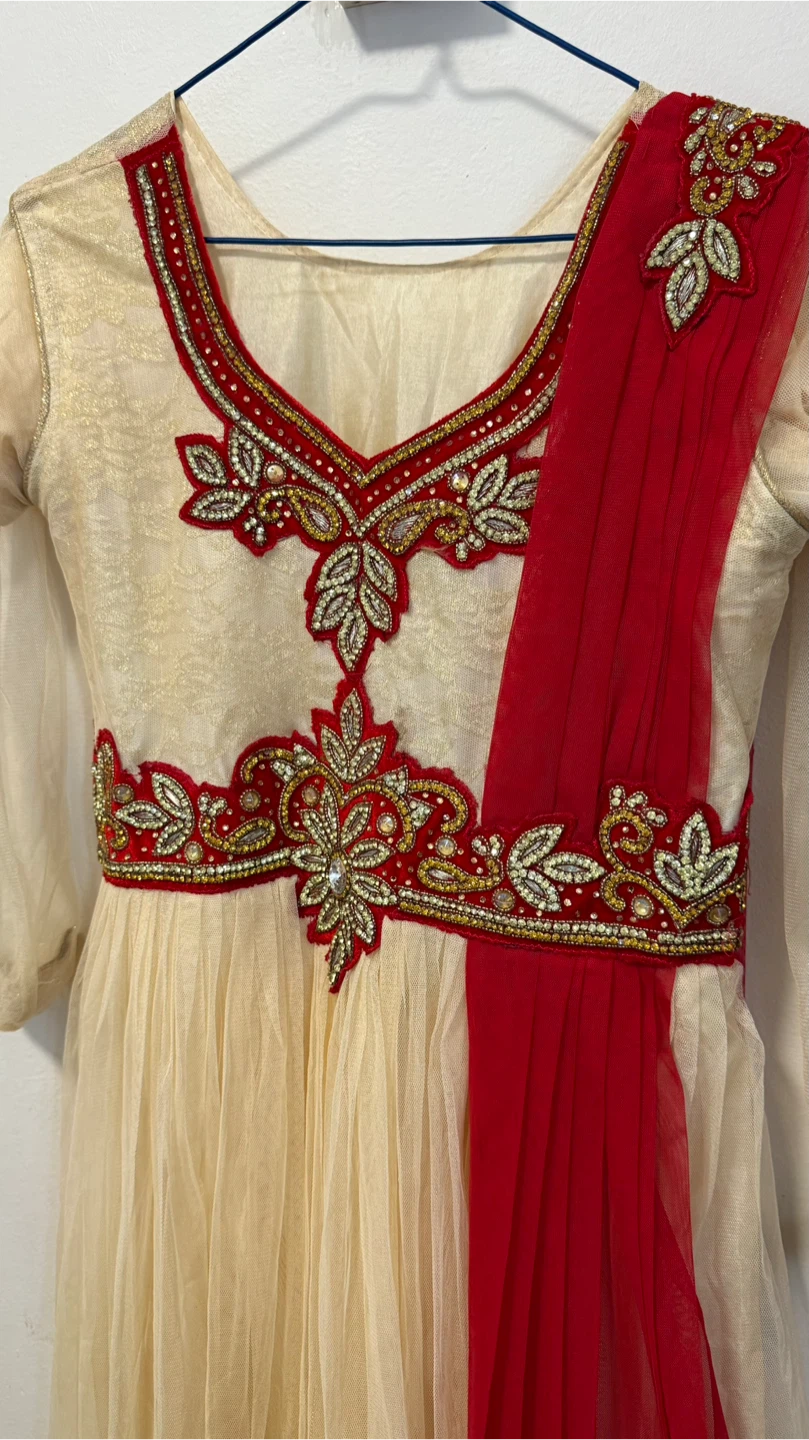 Cream and Red Embellished Anarkali Dress - photo 2