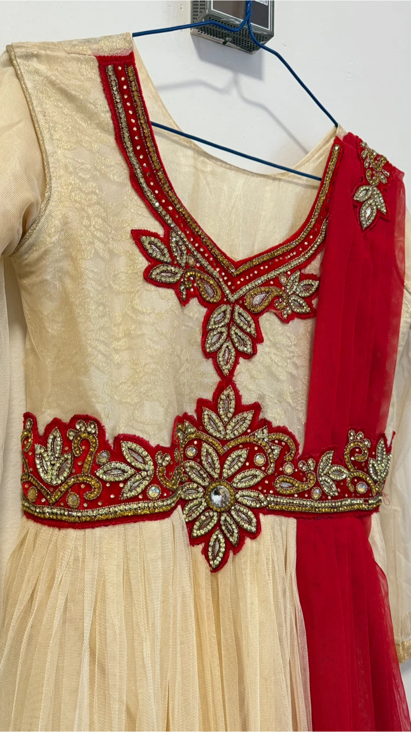 Cream and Red Embellished Anarkali Dress - photo 3