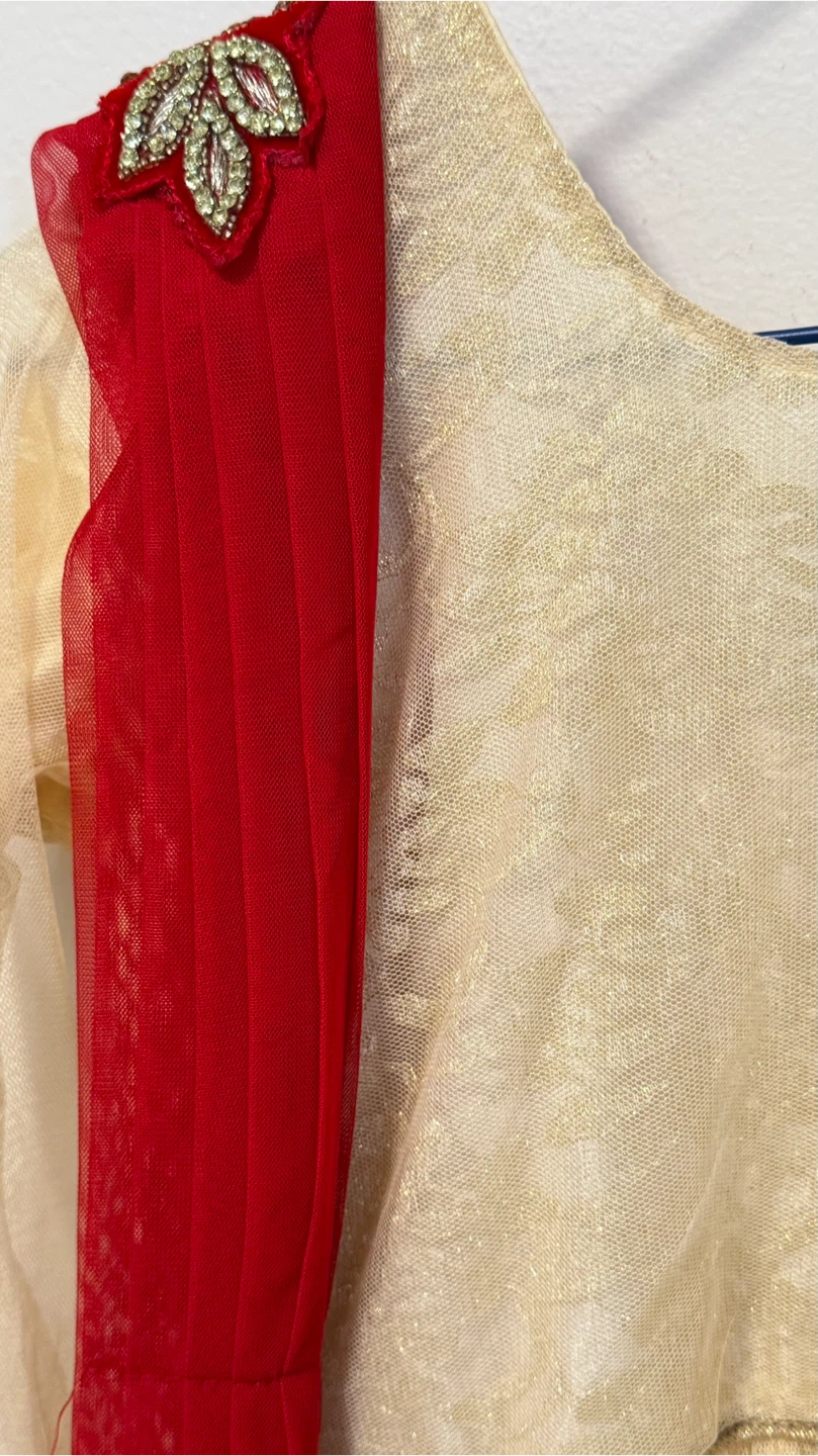 Cream and Red Embellished Anarkali Dress - photo 5