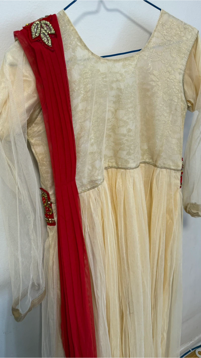 Cream and Red Embellished Anarkali Dress - photo 4