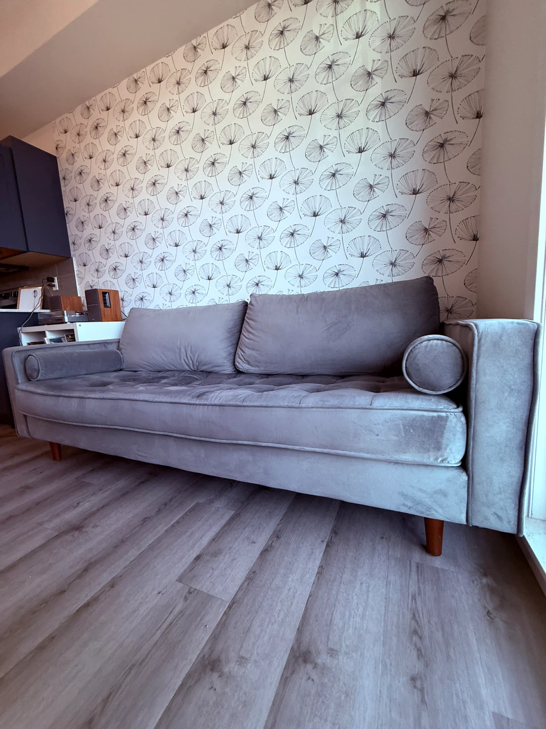 Mid-Century Velvet “Geo” Modern Couch - photo 4