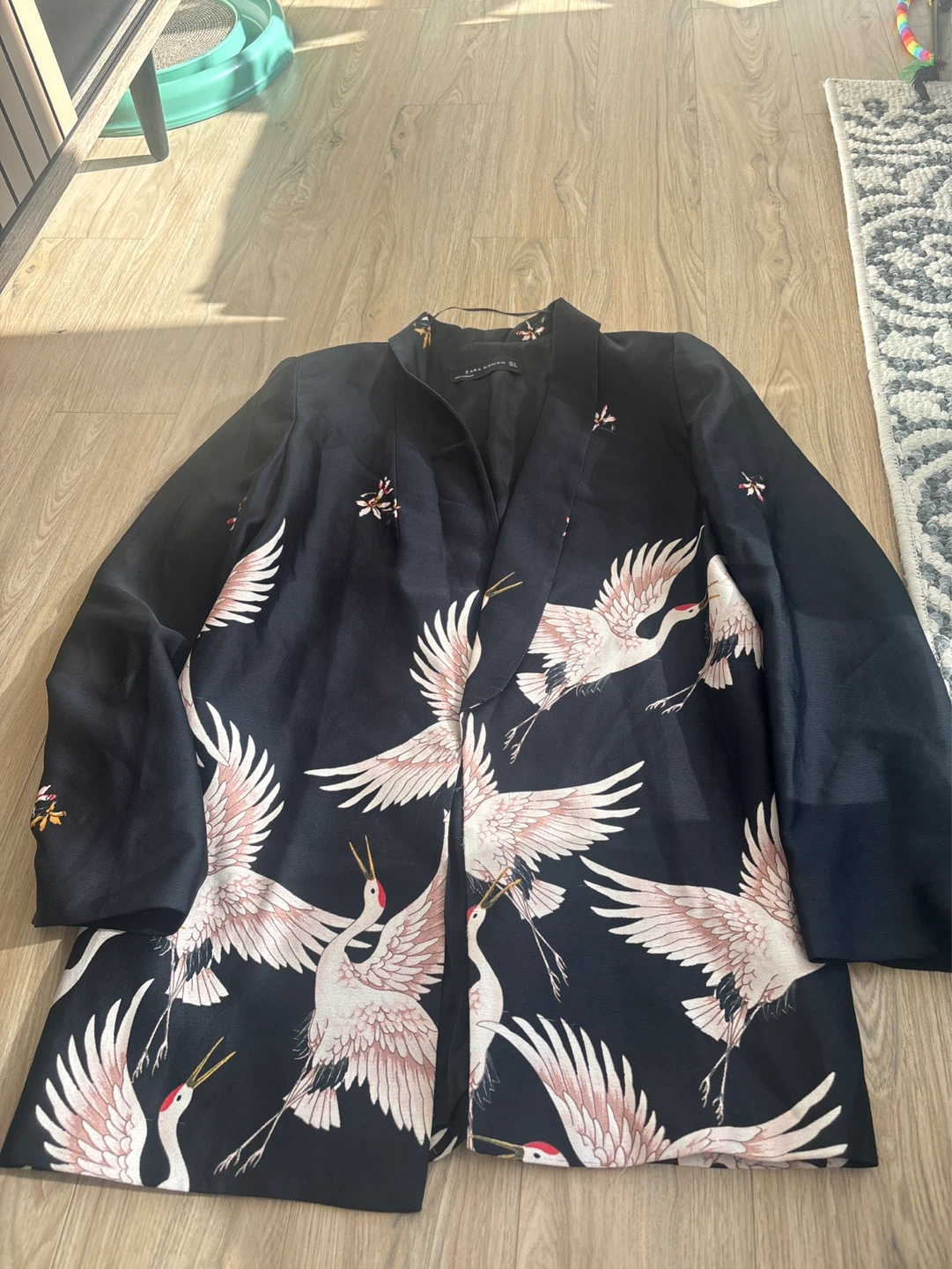 ZARA WOMAN Black Crane Print Blazer