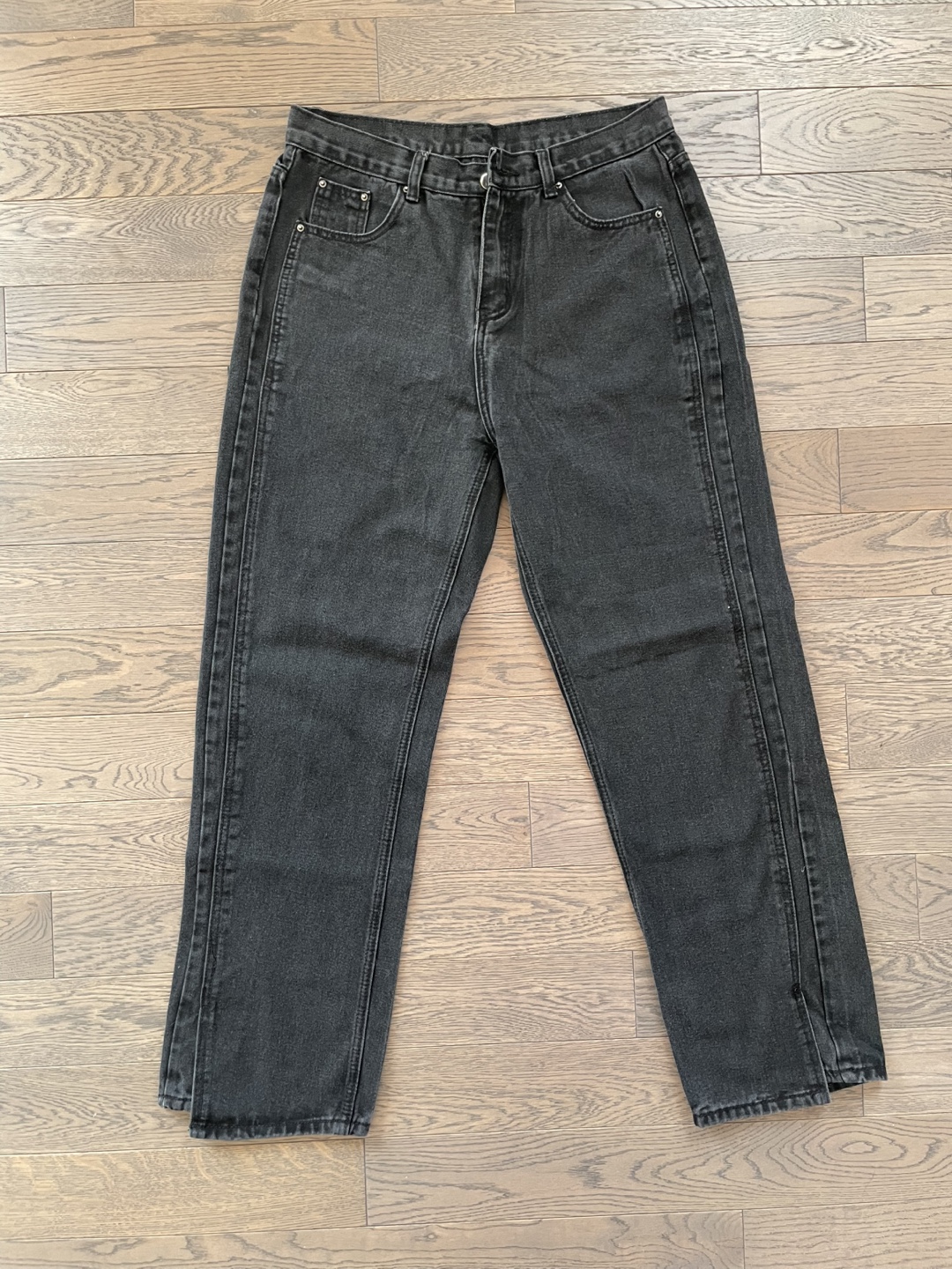 XL, Charcoal Wash Denim Jeans with Split Hem