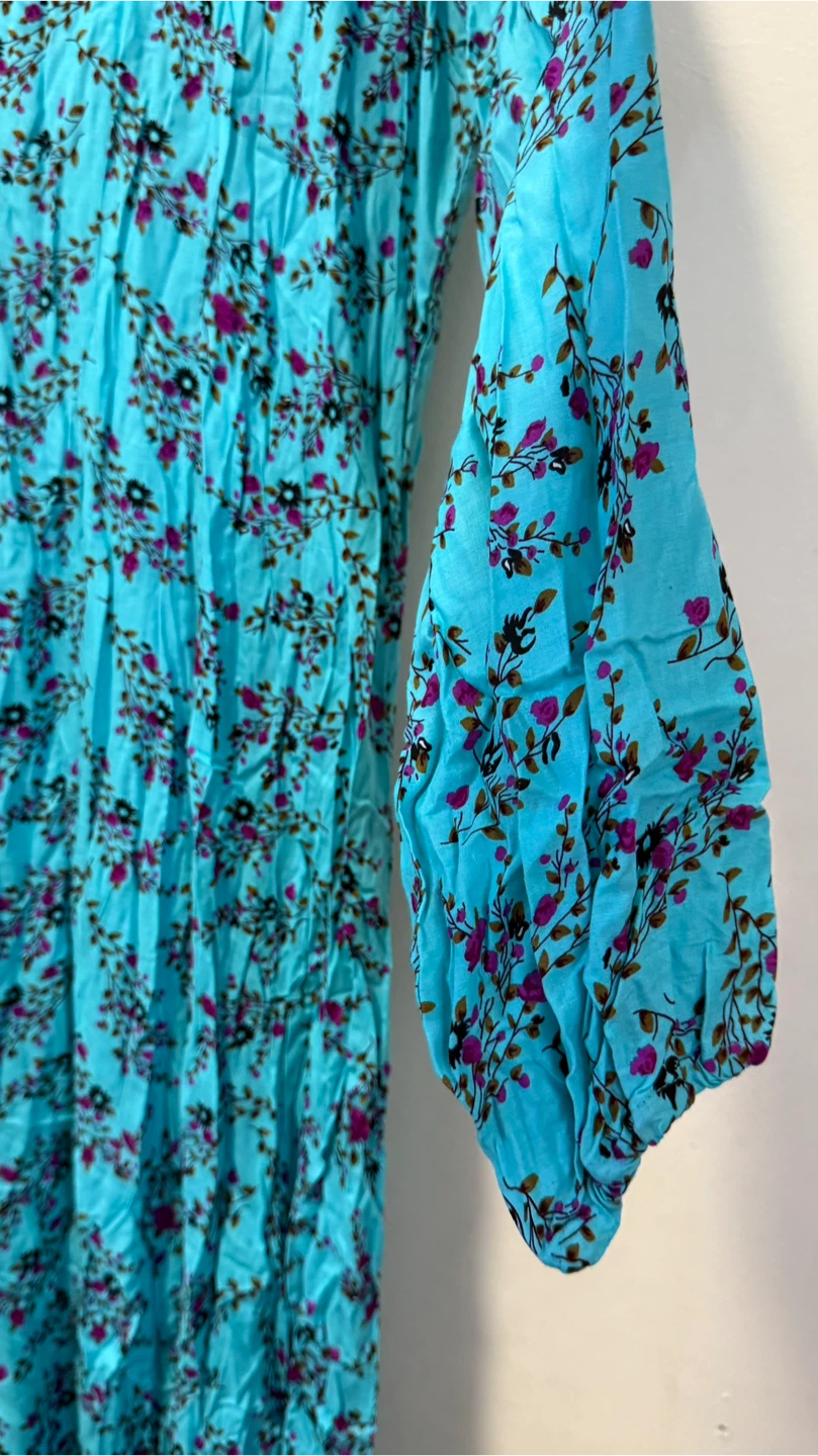 Turquoise Floral Maxi Dress with Belt - photo 3