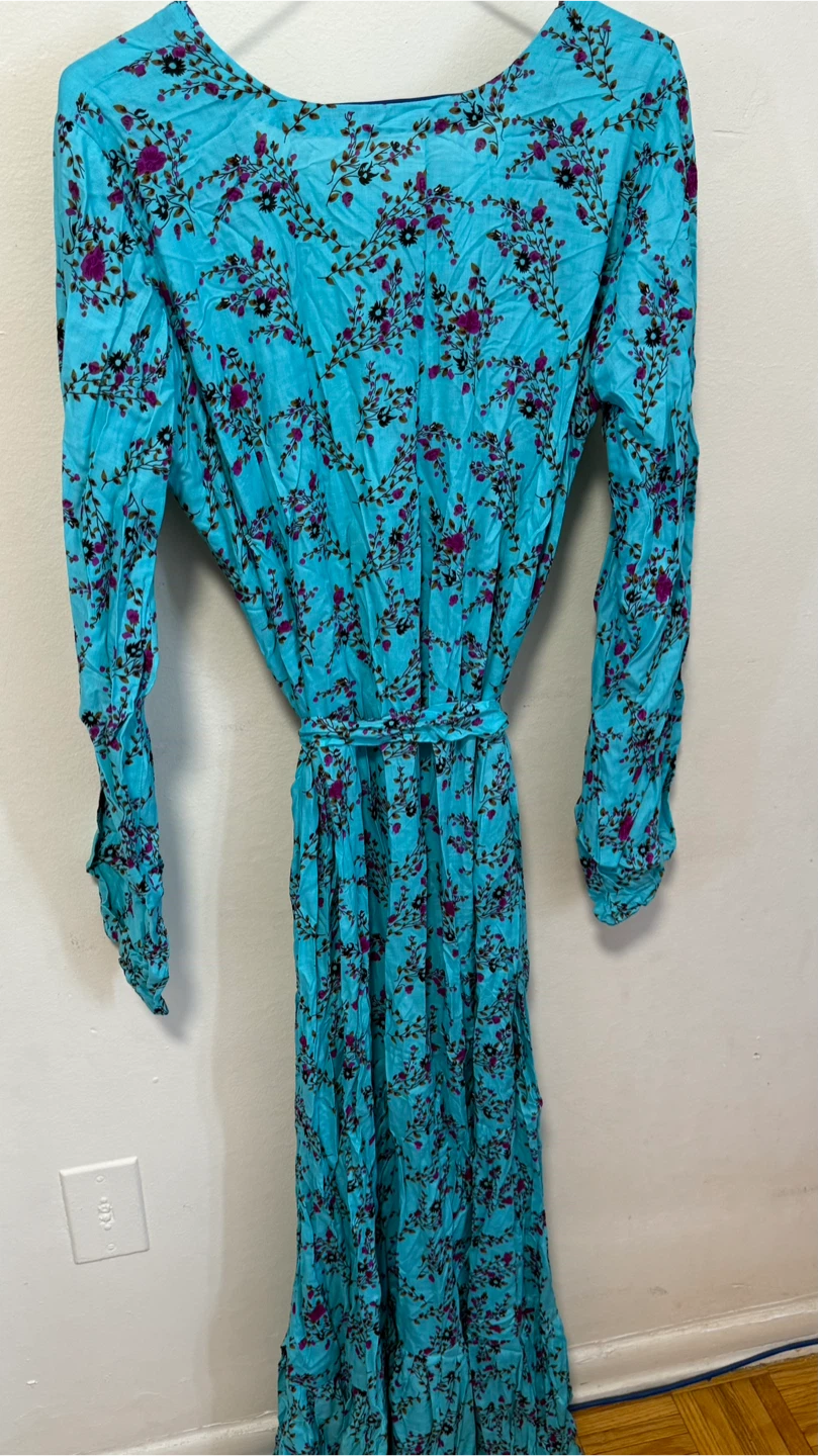 Turquoise Floral Maxi Dress with Belt - photo 5