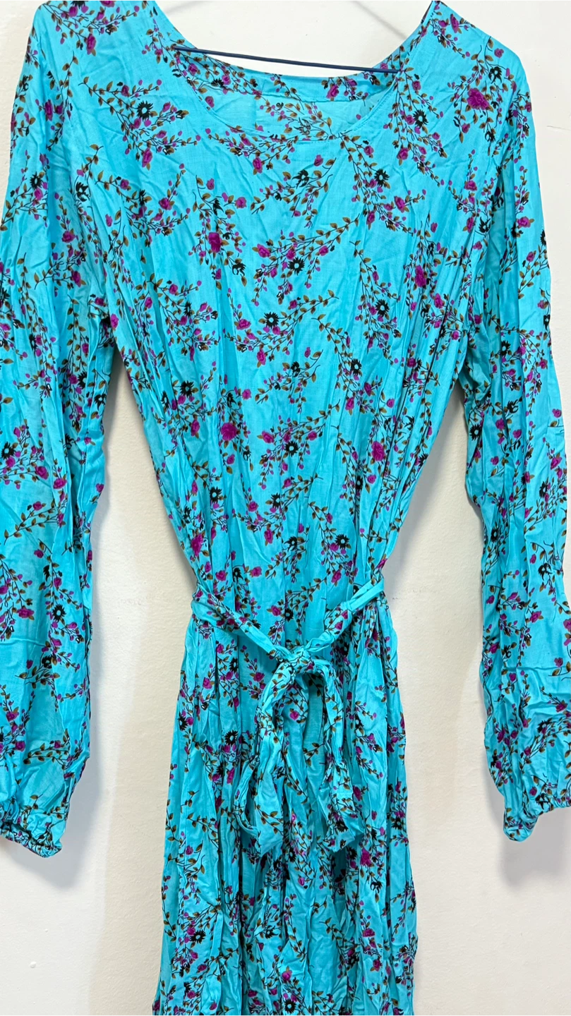 Turquoise Floral Maxi Dress with Belt - photo 4