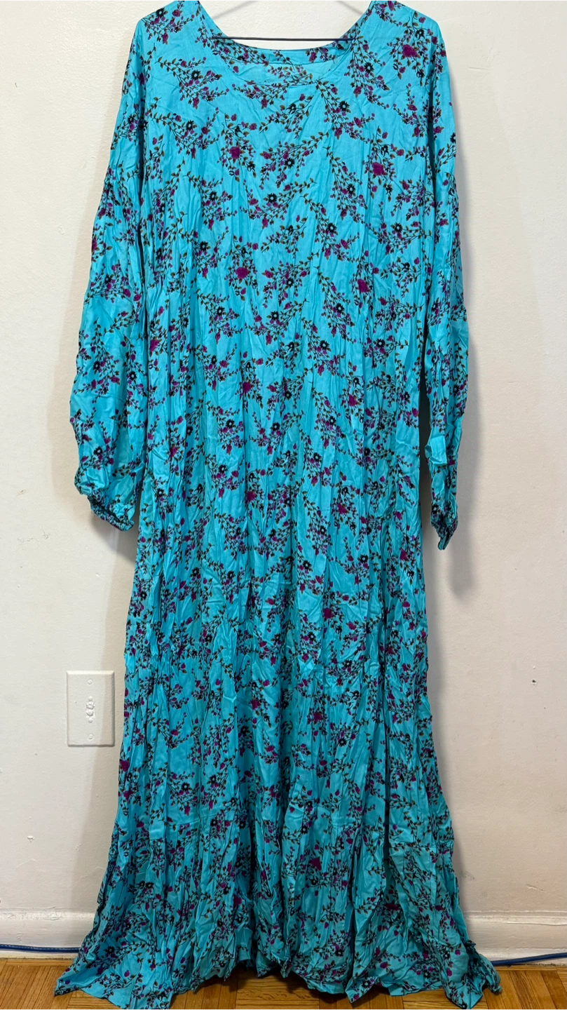 Turquoise Floral Maxi Dress with Belt