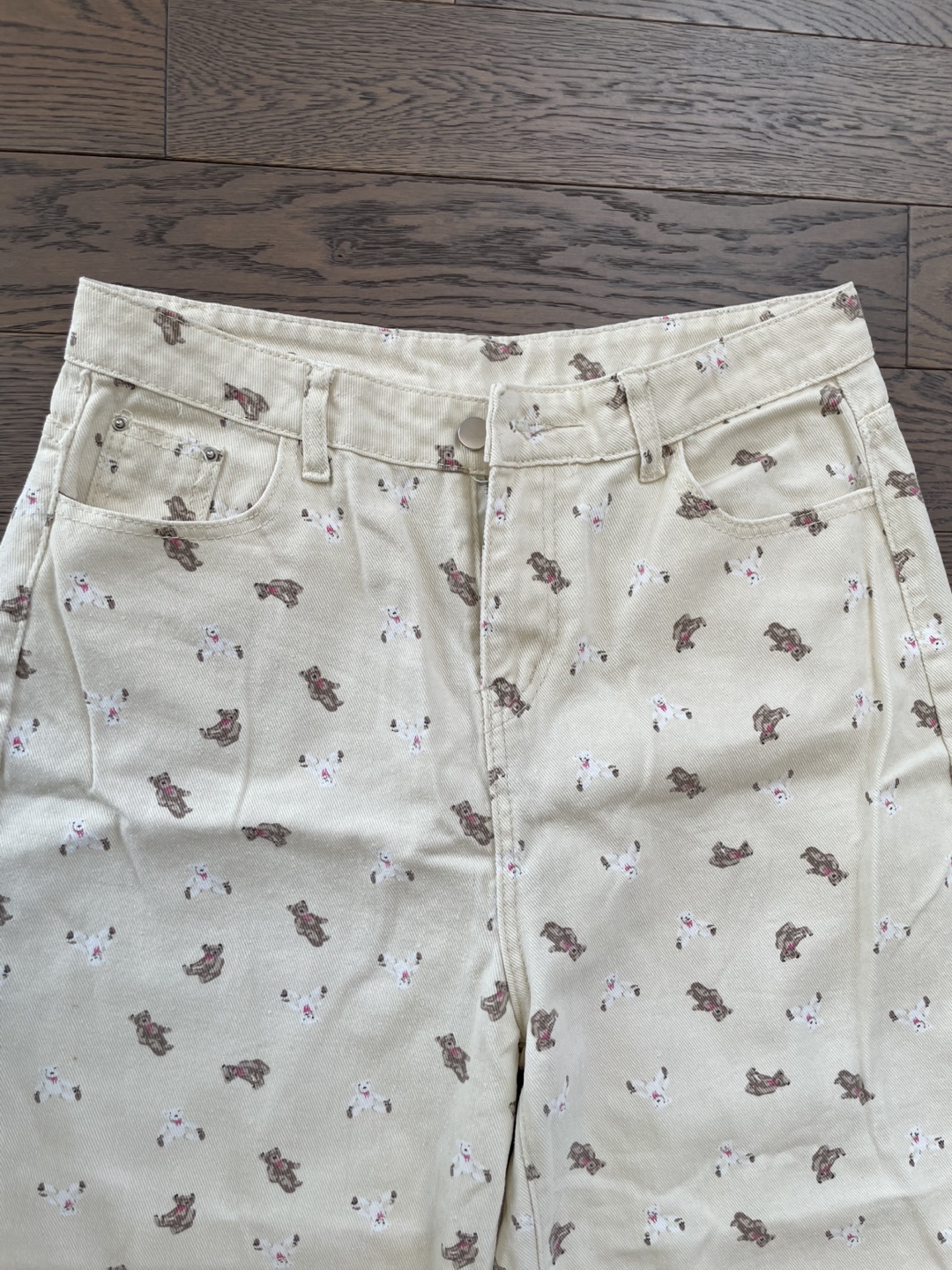 Cream Teddy Bear Print Wide Leg Pants XXL - photo 3