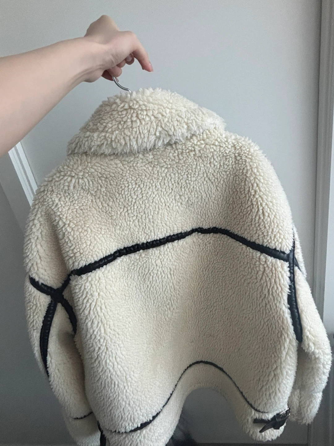 Cream Fur Jacket with Faux Leather Trim - photo 2