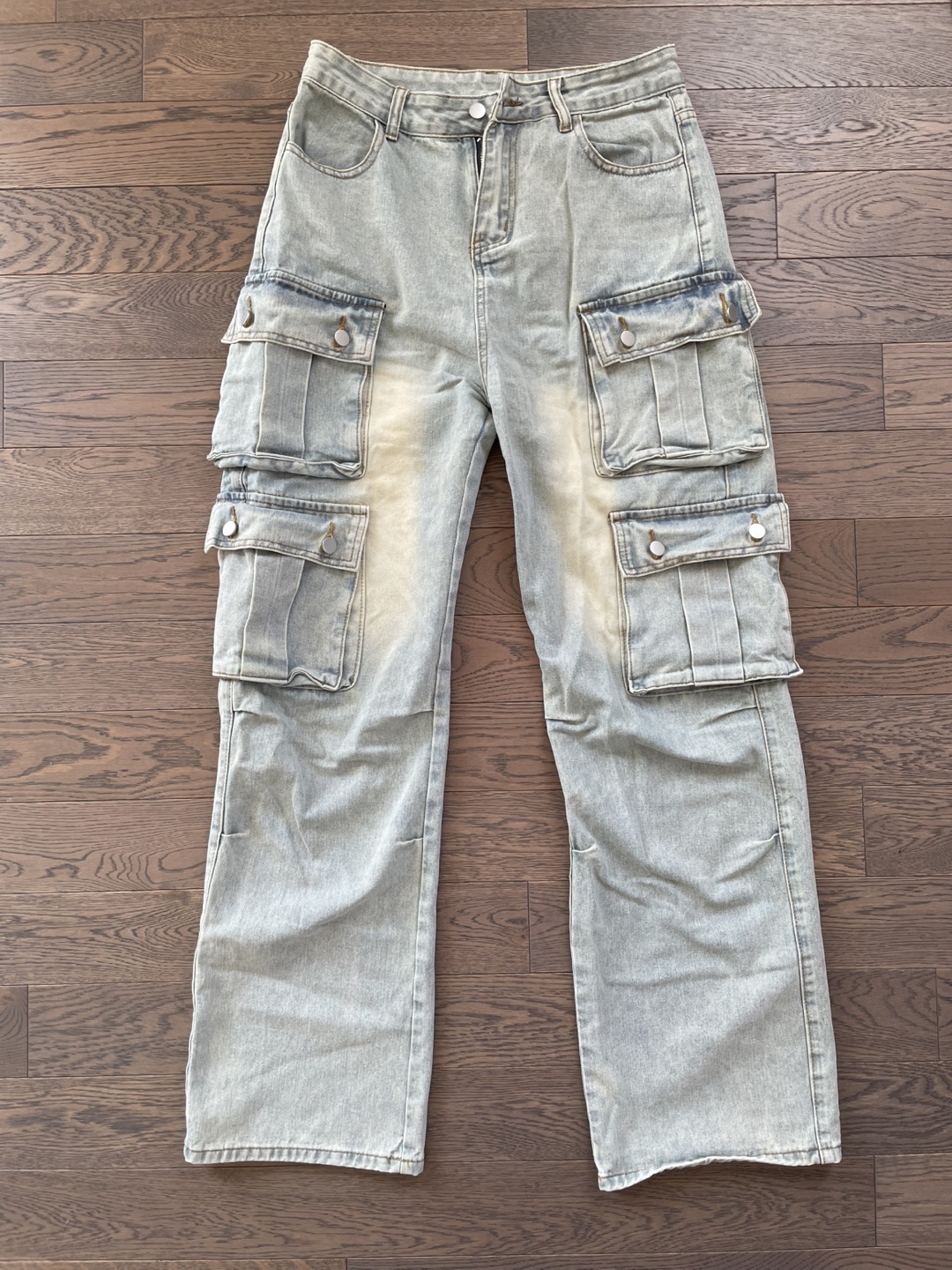 Light Wash Denim Cargo Pants, XL