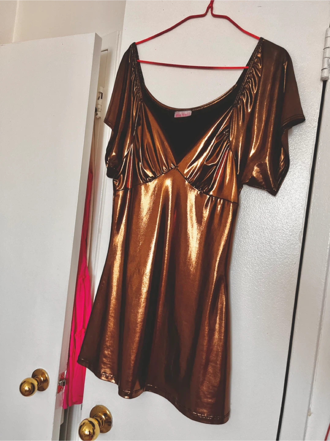 Via Vai Metallic dark gold Short Sleeve Top Size S - photo 4