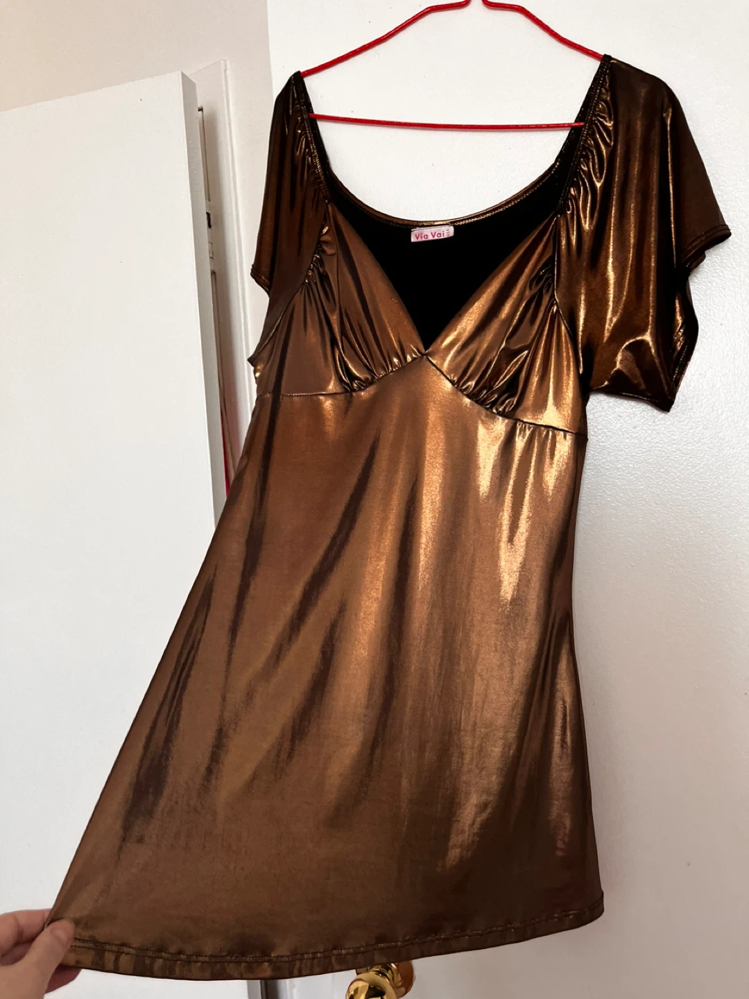 Via Vai Metallic dark gold Short Sleeve Top Size S - photo 3
