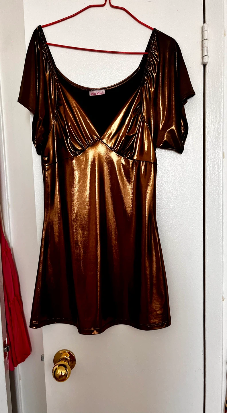 Via Vai Metallic dark gold Short Sleeve Top Size S - photo 2