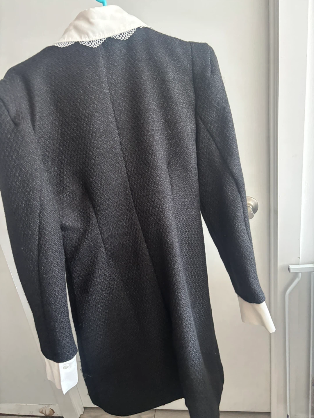Korean Style Black Tweed Dress with White Lace Collar - photo 2