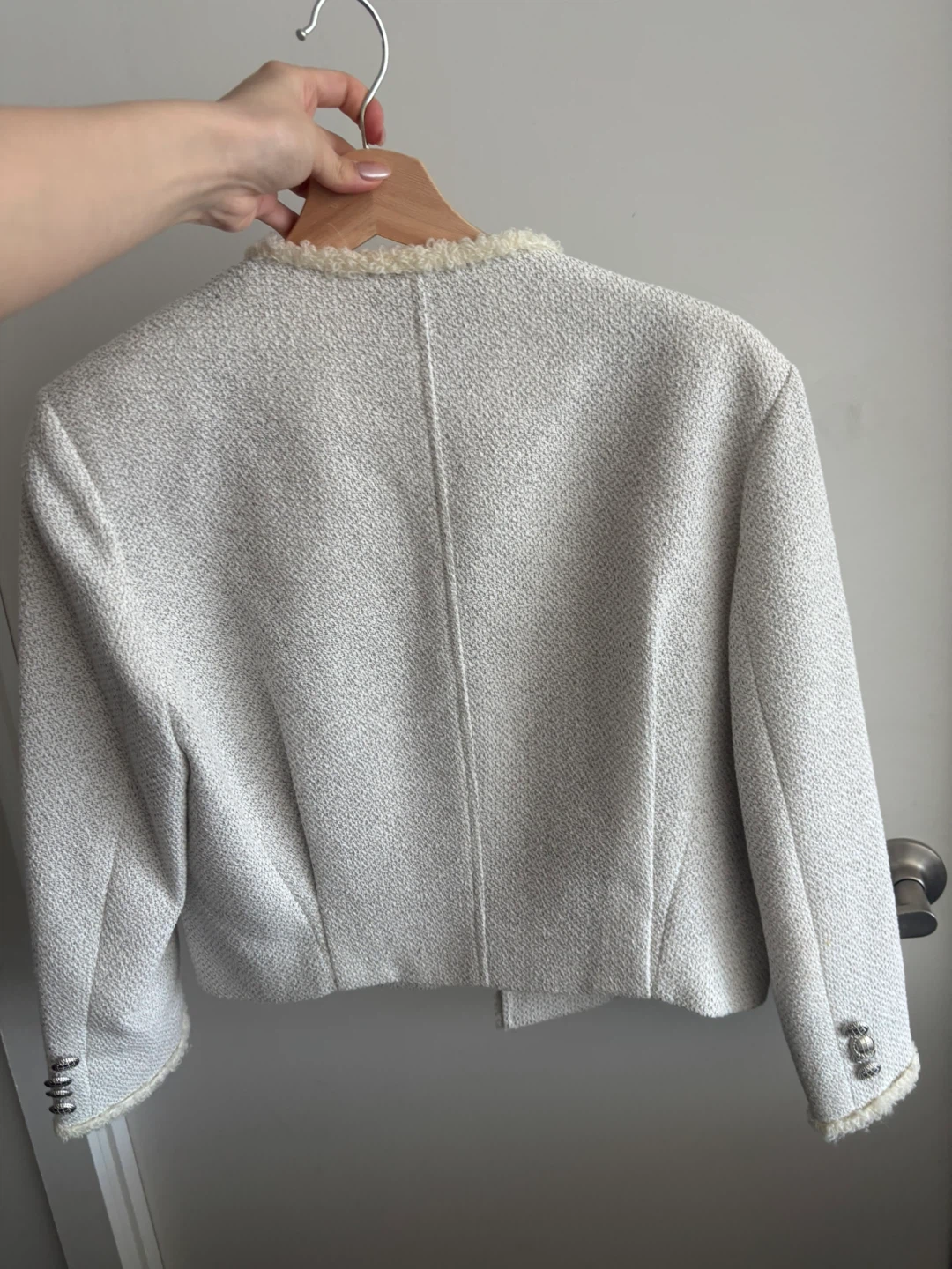 Korean Style White Tweed Cropped Jacket - photo 2
