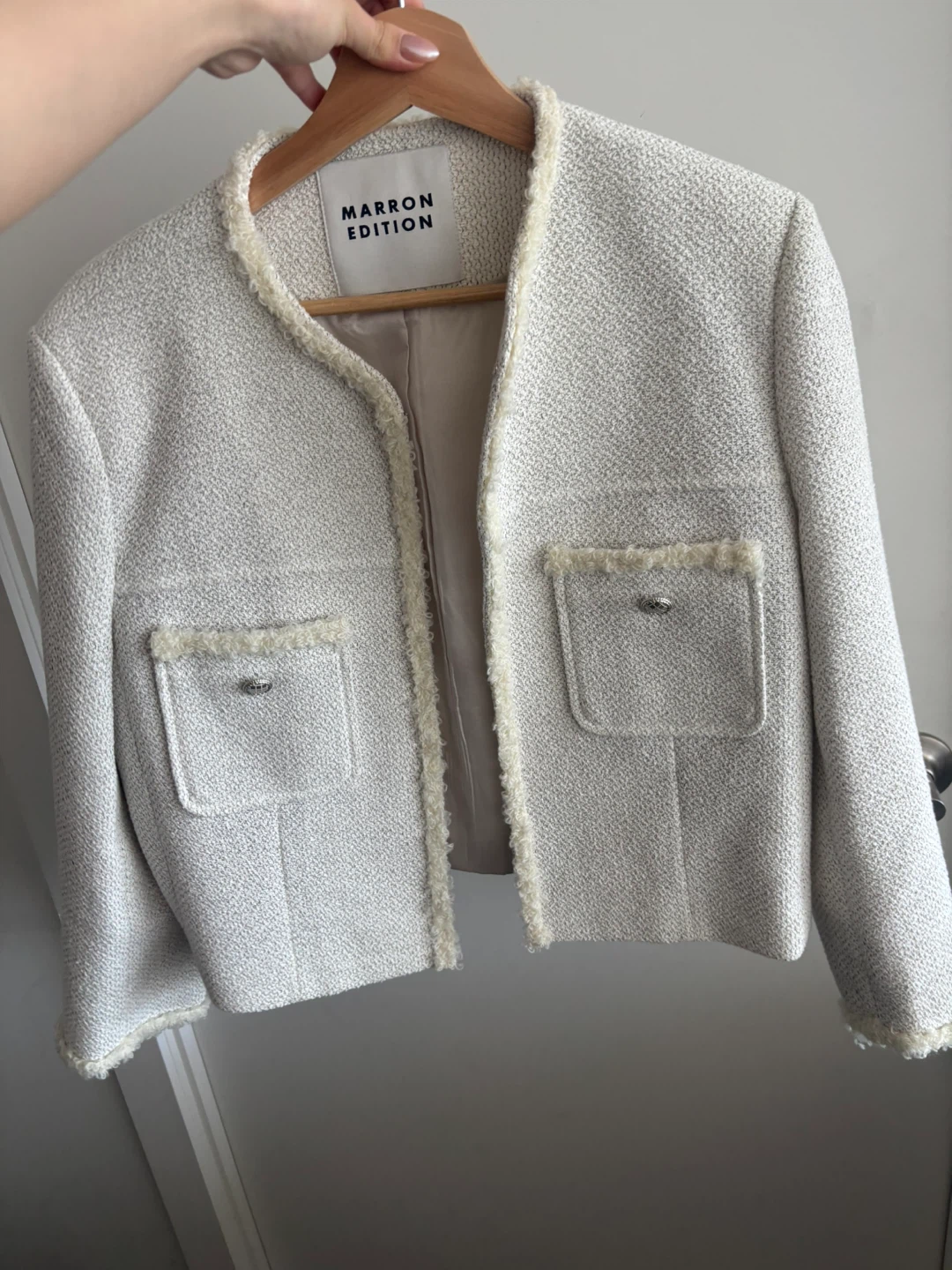 Korean Style White Tweed Cropped Jacket