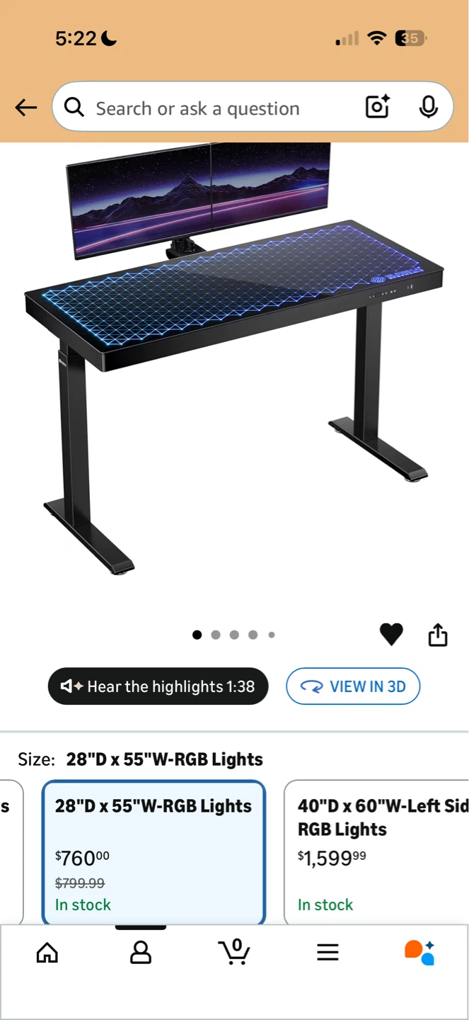 Eureka Ergonomic Gaming Desk - RGB Lights, 55 Inch - photo 3