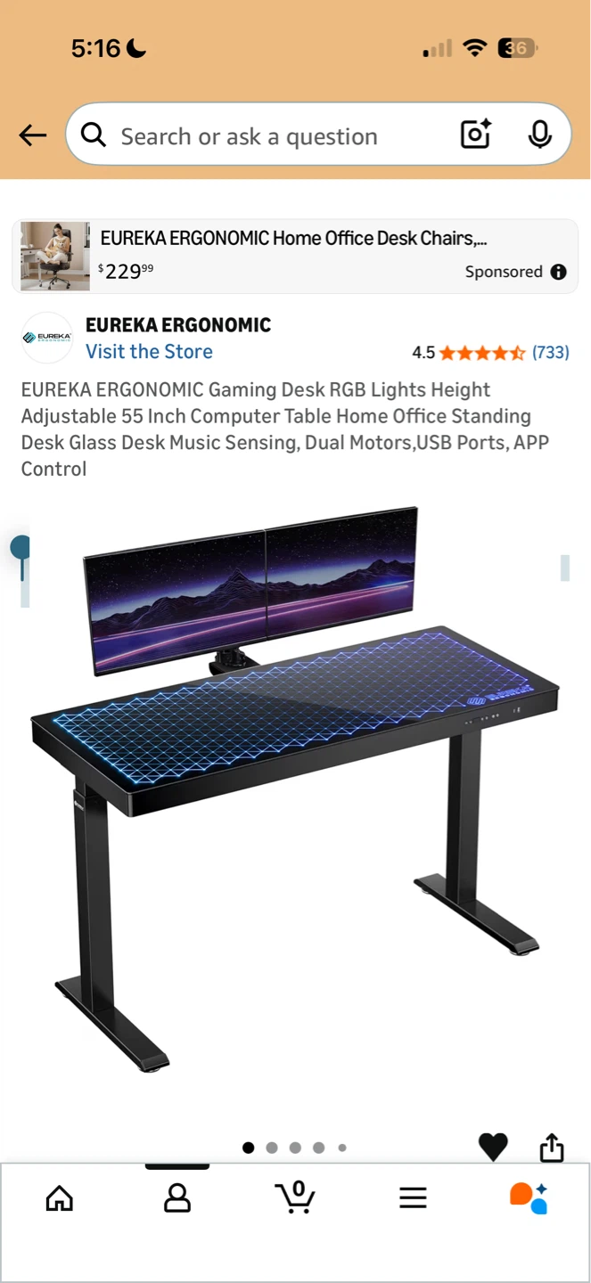 Eureka Ergonomic Gaming Desk - RGB Lights, 55 Inch - photo 2