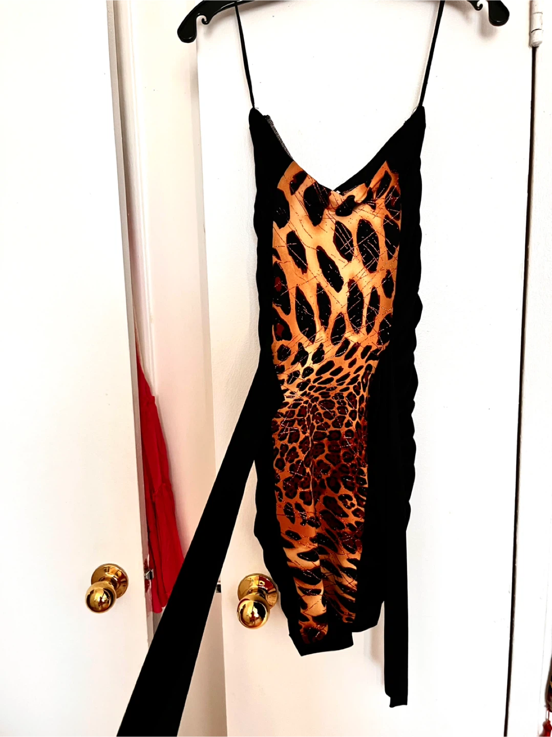 Black and Leopard Print Ruched Mini Dress Size Small - photo 3