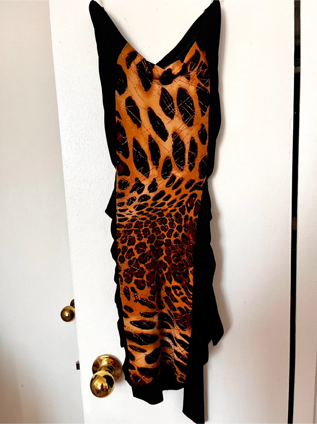 Black and Leopard Print Ruched Mini Dress Size Small - photo 2