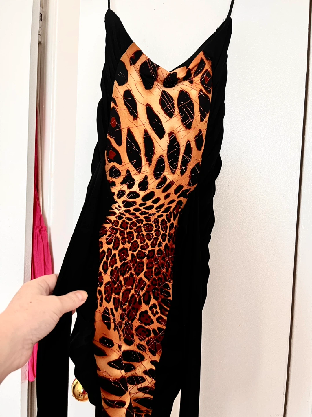 Black and Leopard Print Ruched Mini Dress Size Small