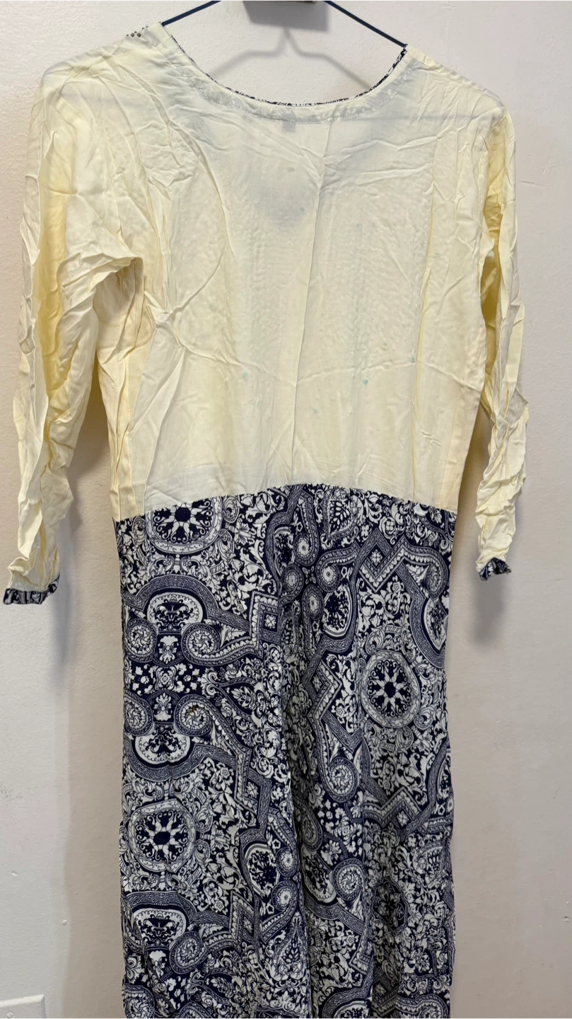 Beige and Navy Paisley Dress with Beading - XL - photo 5