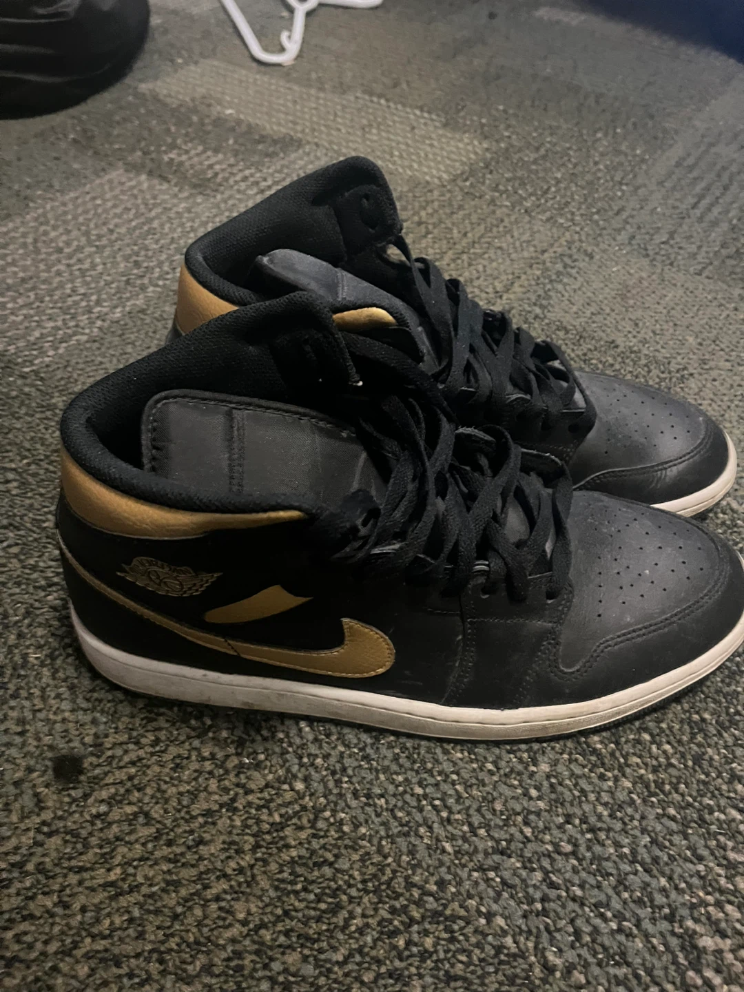 Air Jordan 1 Mid Black Gold Sneakers - photo 2