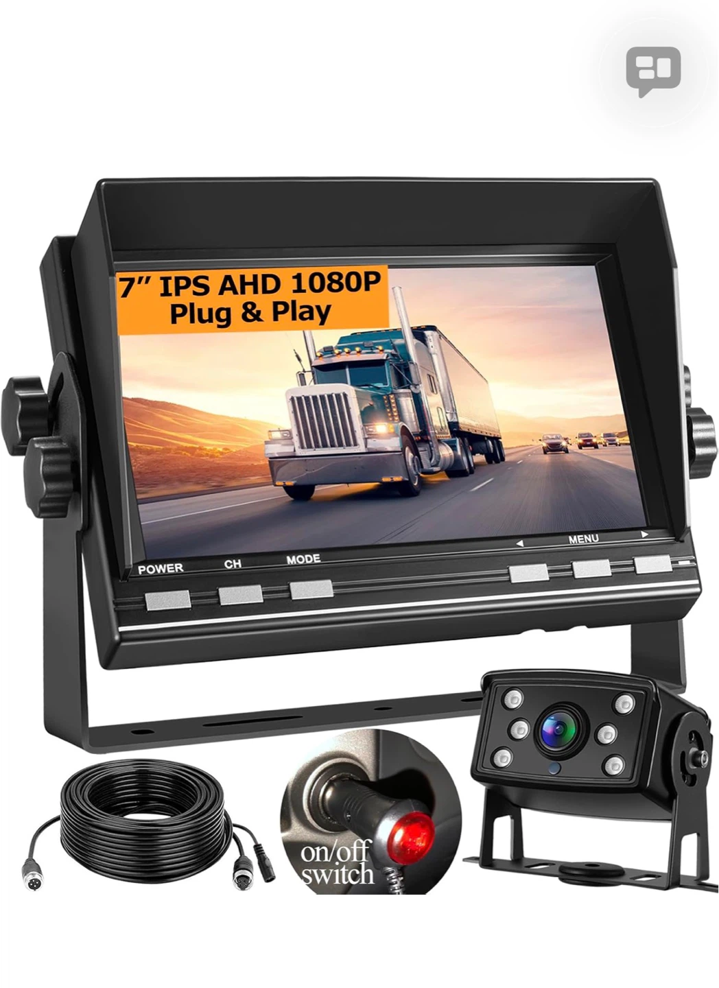 7" IPS AHD 1080P Backup Camera System with 150° Wide Angle