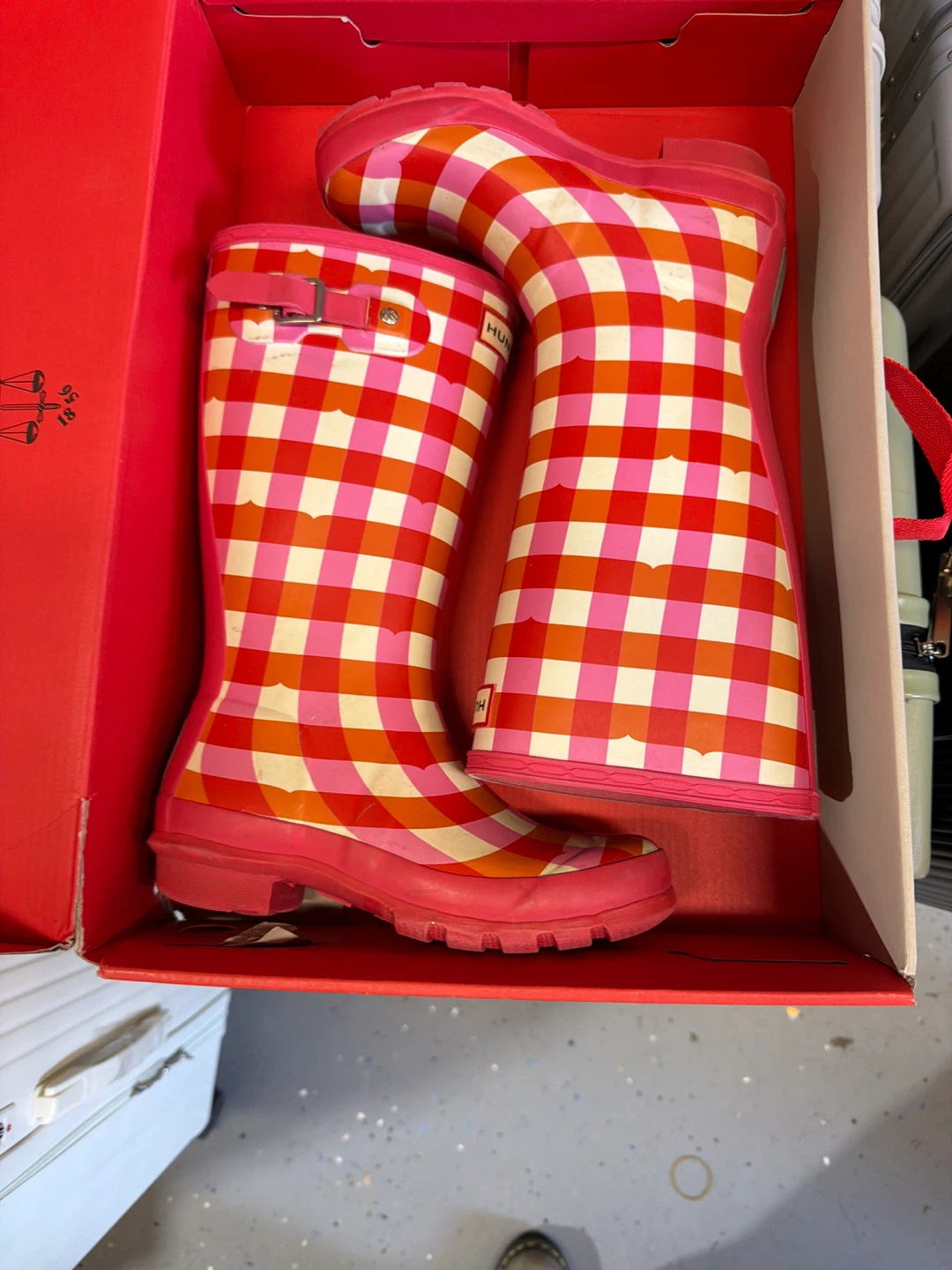 Hunter Original Checkered Rain Boots Pink/Orange